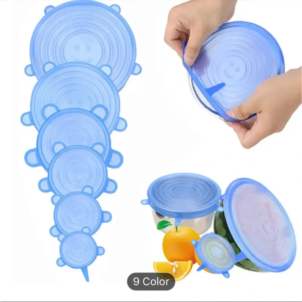 6 PCs Silcome‎ Stretch lids , Bowl Covers, Reusable Food Saving Cover.